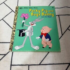 Little Golden Book Porky Pig and Bugs Bunny OS Green Vintage Looney Tunes 1970s
